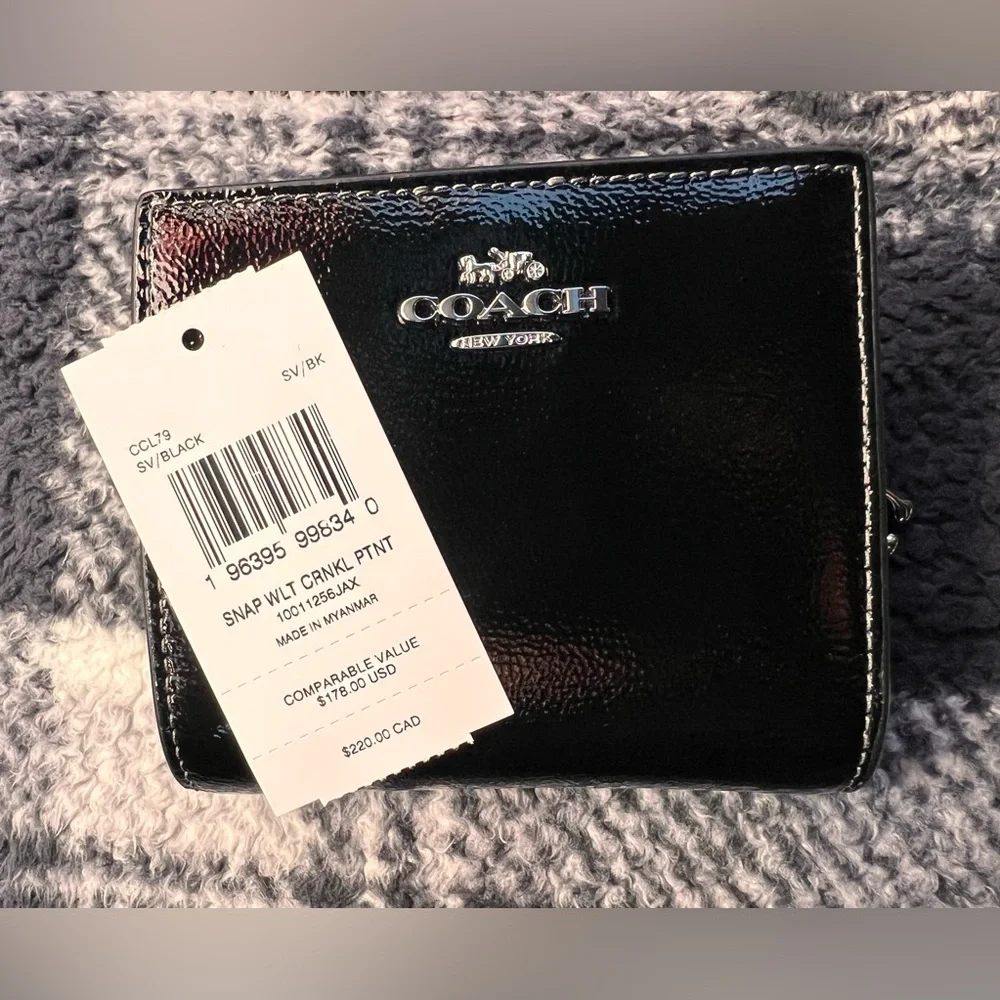 Coach Black Patent Crinkle Snap Wallet - Picture 4 of 8